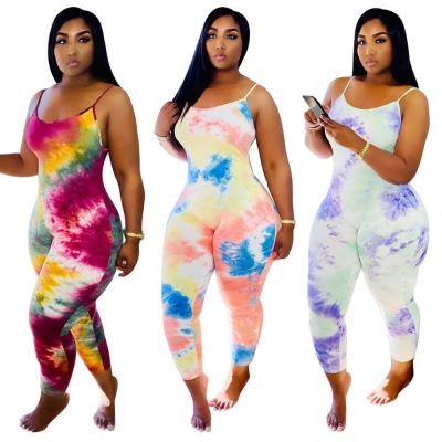 China 2021 New Arrival Women QUICK DRY Overalls And Rompers Tie Dye Printing Bodycon Sexy Club Party One Piece Outfits For Girls Ladies for sale