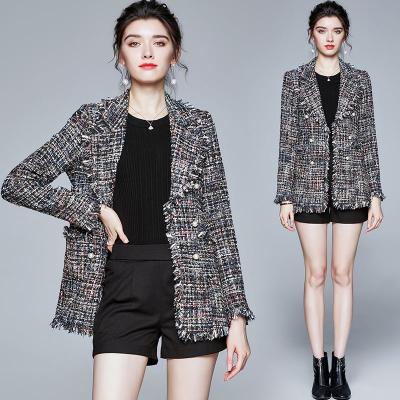 China Lady Pearls Button Pockets Office Decoraqtion Stylish Casual Tweed Blazer Anti-Wrinkle for sale