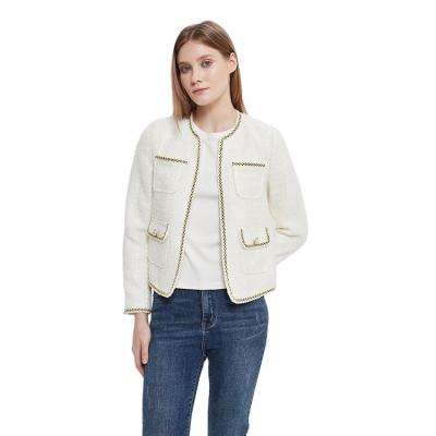 China Anti-wrinkle Autumn/Winter Top Set Cloth Studded With Pocket Perfume Small Wind White Woolen Jacket Coat for sale