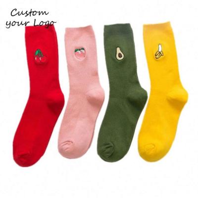 China High Quality Breathable Banana Cherry Peach Embroidered Women Socks by Madame Cute Fruit Avocado for sale