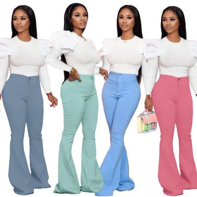 China Anti-Wrinkle Spring Flare Leg Pants Summer Wear Stretchy Women's Bottoms Solid Color Bell Pants And Pants Women Ladies Flare Pants for sale