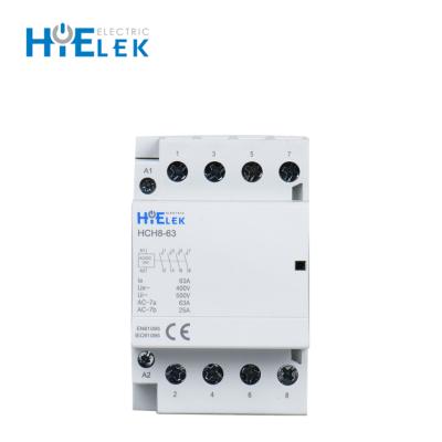 China HiELEK AC/DC24V series hot sale 63A din rial of sliver point with competitive price, 4 pole modular contactor for sale