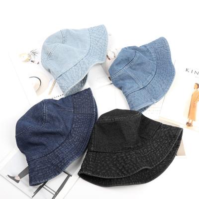 China Image Denim Korean Version Solid Color Folding Fishermen's Hat Flat Surface Shading Summer Sun Protection Basin Hat Women Hat for sale