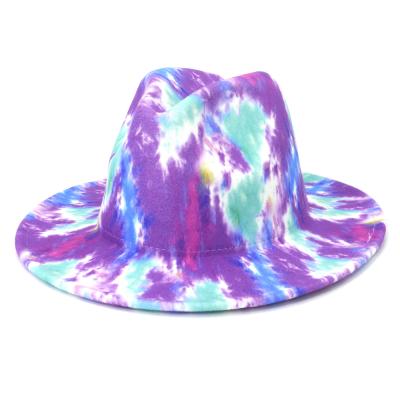 China Picture Elegant French Style Party Slouch Hat Tie Dye Top Quality Flat Empty Fedora Hats Colorful Wide Brim Cap Sleeve for sale