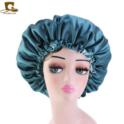 China New Double Layer Women's Satin Cowl Fashion COMMON Solid Stain Silky Big For Lady Sleep Cap Headwrap Hat Hair Wrap Accessories for sale