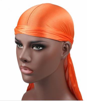 China Protect Doo Rag Durag Wigs Turban Men's Satin Long Down Hat Hip Hop Bandana Headwear Solid Color Hat Tie Tail Hair Accessories Stretchy for sale