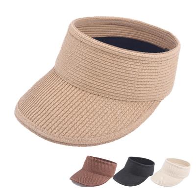 China Outdoor Casual Sun Summer Sun Hat Band Women Straw Hats Beach Sun Visor Protective Cap Empty Adjustable Foldable Magic Striped Fishing Hat for sale