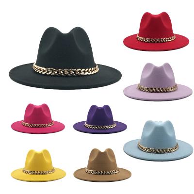 China Jazz Men Caps Luxury Womens Black Beige Hats Panama Cowboy Fedora Bucket Hat Felted Brim Gold Checked Womens Classic Wide Band Thick Chain Hat for sale