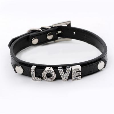 China Personalized DIY PU Alloy Leather Buckle Letters Custom Adjustable Gradient Multi Color Dog Collar Adjustable Pet Collar for sale