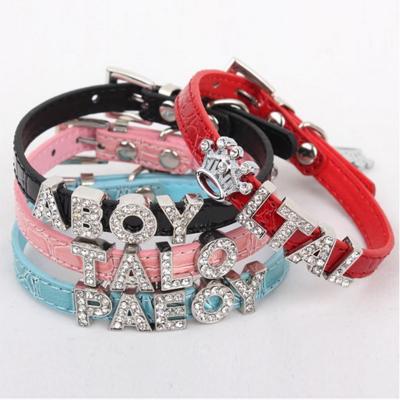 China Custom DIY PU Alloy Leather Buckle Letters Personalized Slide Pet Collars (Assess to Exclude Slide Charms) for sale