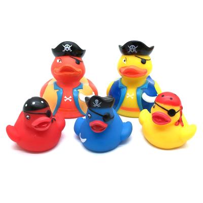 China Bath Toy Manufacturer Custom Figure Character Pirate Running Rubber Duck Squirt Small Squeaky Bath Toys For Children for sale