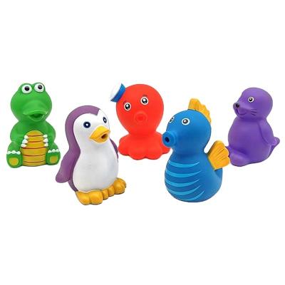 China Bath Toy Wholesale Cute Animal Seahorse Penguin Bath Toy Set Baby Water Shower Plastic Rubber Toys For Kid for sale