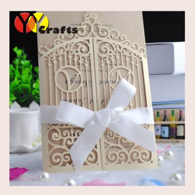 China Christmas greeting cards laser cut birthday greeting card invitation cards+envelopes+ribbon/buckle as option for sale