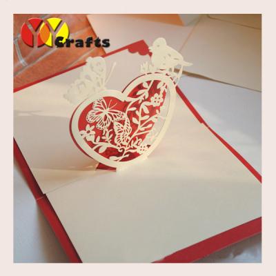 China CMYK 3D Pop Up Card birthday greeting card heart with bird OEM for sale