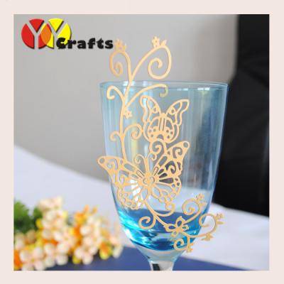 China Wedding butterfly place card wine glass , Gold Wedding Place Cards  for sale