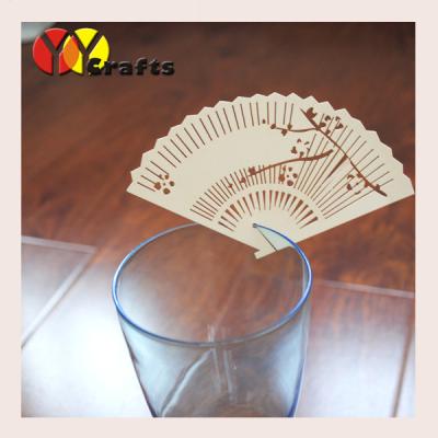 China Personlized ivory wedding place cards plum blossom on folding fan for sale