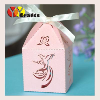 China Pink wedding gift boxes laser cut dancer candy boxes for birthday party for sale