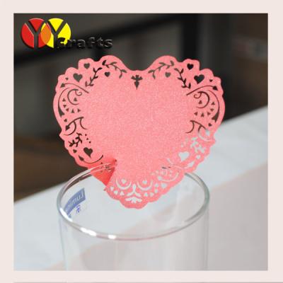 China Laser cut red heart wine glass place cards free customed design for sale