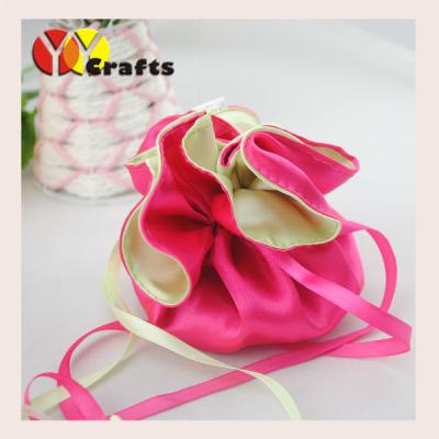 China Satin Wedding Candy Bags double side execllent favor hot pink and gold color for sale