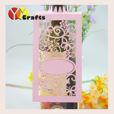 China Pink wedding theme Wine Claims , laser cut paper wine glass tag for wine bottle for sale