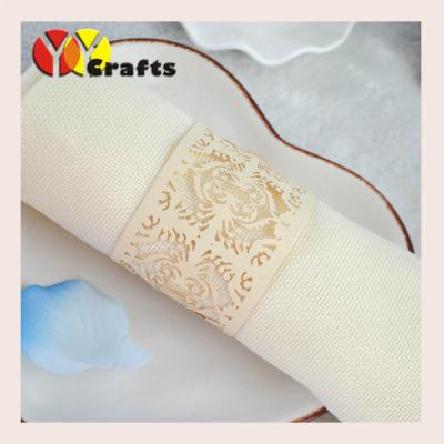 China Laser cut light gold wedding napkin rings pearl paper made for birthday celebration for sale