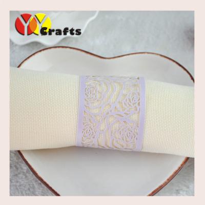 China Laser cut wedding napkin rings lilac rose design with free name or date logo for sale