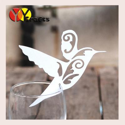 China Wine glass place cards white laser cut flying bird custom design for sale