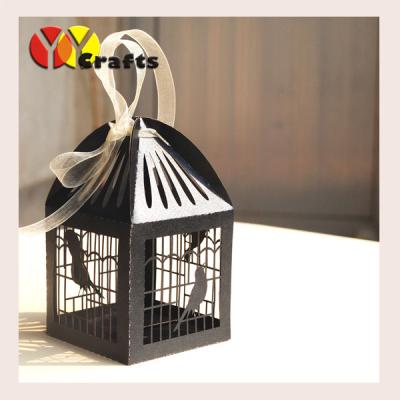 China Black birdcage wedding gift boxes laser cut candy box with free ribbon for sale