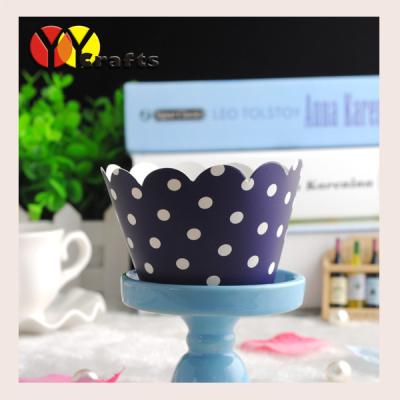 China Blue dot color paper cupcake wrapper for wedding party cake decorations for sale