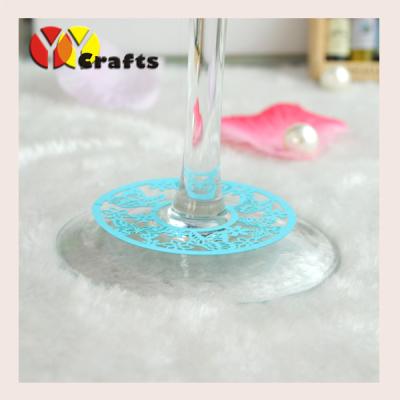 China Paper laser cut Wine Glass Card wedding decoration butterfly on wine glass bottom for sale