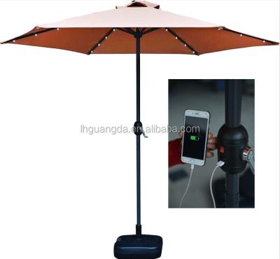 China LED Lights and USB Interface Beach Umbrella with Solar Charger for sale