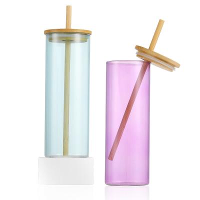 China Wholesale High Quality Custom Color Disposable Size Customized Glass Cup With Straw And Lid for sale