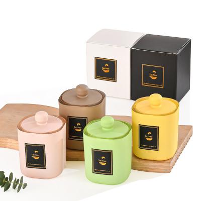 China Home Decoration Popular Design Empty Square Glass Jar For Candle Holder Luxury Vessels With Lid And Glass Packaging for sale