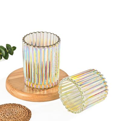 China Home Luxury Empty Glass Cylinder Candle Holders Rainbow Decoration Thick Glass Candle Container For Scented Candle for sale