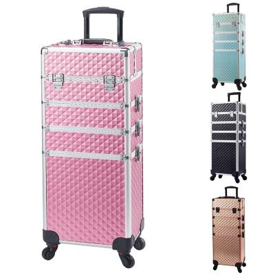 China Durable China Professional Nail Technicians Trolley Case Pink Beauty Case with 360 Degree Rotating Wheels for sale