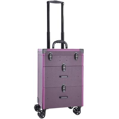 China Durable Rolling Makeup Cosmetic Train Case with 2 Drawers Makeup Traveling case Trolley for Nail Technician for sale