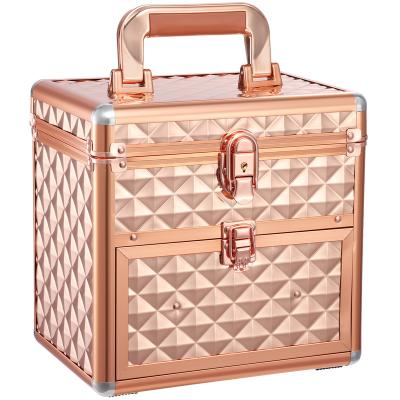 China Durable Factory Direct Sale Professional Makeup Suitcases Gold Make up Box for Manicurists for sale