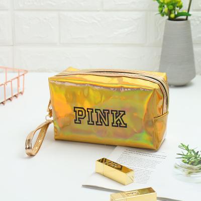 China Fashion Logo Holographic Custom PU Makeup Pouch Cosmetic Bags Travel For Women for sale