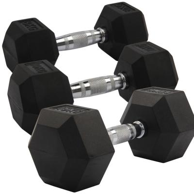 China Durable Hot Selling Black Rubber Hex Dumbbell Weighs Gym Equipment Fitness Dumbbell Set for sale