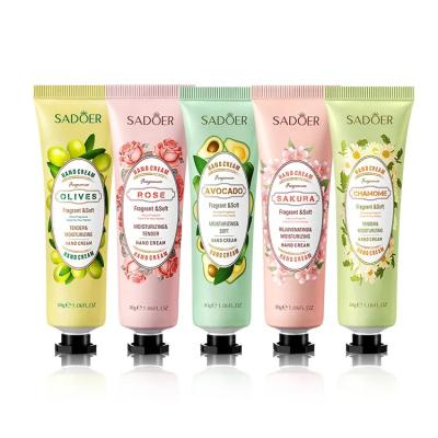 China SADOER Anti Aging Private Label Moisturizing Whitening Rose Avocado Olive Refreshments Hand Cream Best for Dry Hands for sale