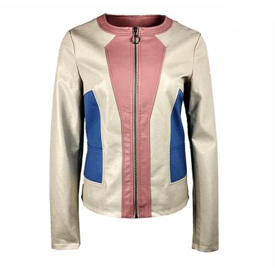 China 2020 Designable Women New Arrival PU Jacket Waterproof Colorful Splicing Long Sleeve Outwear Spring Autumn Coats. for sale