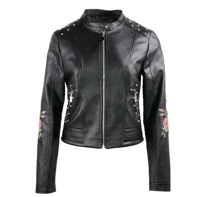 China Waterproof 2021 Spring Bomber Printing Women Wholesale Custom Embroidered Leather Jacket for sale