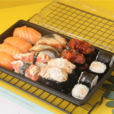 China Disposable Take Out Snacks Packaging Disposable Plastic Restaurant Sushi Crate Containers Box With Lid Cover for sale