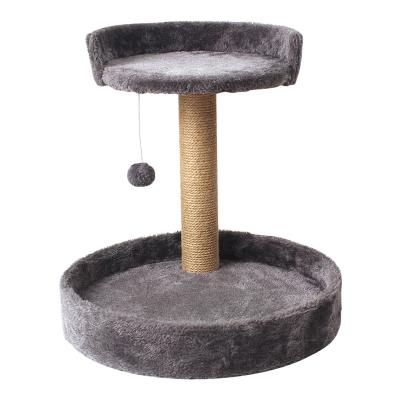 China Sustainable Cat Tree Double Layer Cat Scratcher Tree Natural Wood Cat Tree for sale