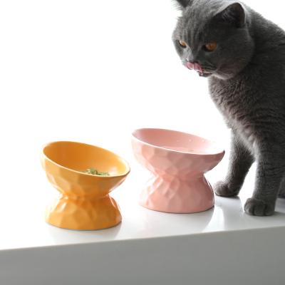 China Semicircle Bump Texture Viable Slant Small Bowl Ceramic Pet Bowls Designer Pet Bowls for sale