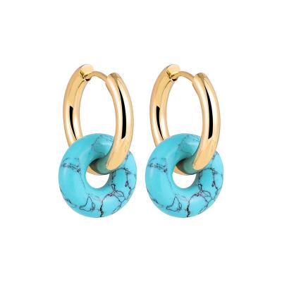 China Fashionable Jewelry Environmental Friendly Natural Stone Crystal Turquoise Pendant 18K White Gold Plated Waterproof Stainless Steel Hoop Earrings For Women for sale