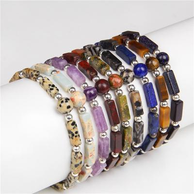 China Environmental Friendly Natural Stones Healing Meditation Beads Crystal Quartz Amethyst Tigereye Elastic Bracelets For Women Men Jewelry for sale