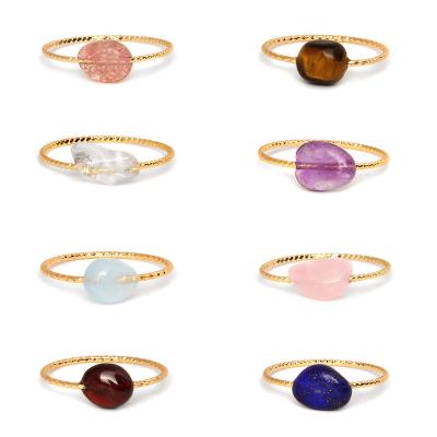 China Eco-Friendly Minimalist Natural Blue Red Stone Jade Crystal Tiger Eye Rose Quartz Gold Plated Rings For Men Women Shape Jewelry for sale