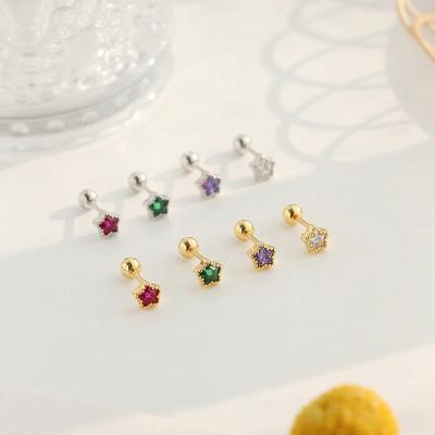 China Environmental Friendly Minimalist S925 Sterling Silver Purple Green Cubic Star Zirconia CZ Gold Plated Stud Earrings For Women Female Fine Jewelry for sale