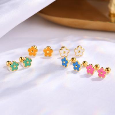 China Green Blue Flower Stud Earrings S925 Sterling Silver Gold Plated Environmental Friendly Minimalist Enamel Stud Earrings For Women Female Fine Jewelry for sale